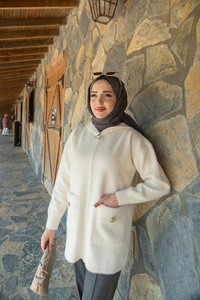 Fermuarlı Triko Ceket Bej