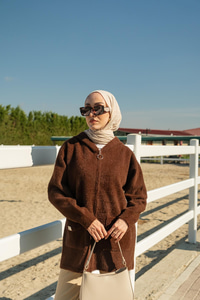 Fermuarlı Triko Ceket Kahverengi