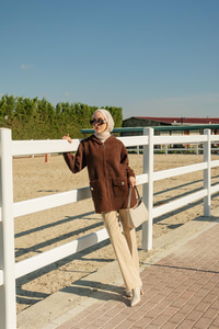 Fermuarlı Triko Ceket Kahverengi