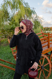 Fermuarlı Triko Ceket Siyah