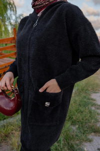 Fermuarlı Triko Ceket Siyah