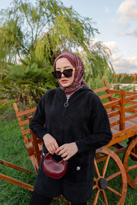 Fermuarlı Triko Ceket Siyah