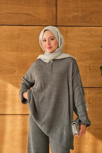 Fermuarlı Triko Takım Antrasit