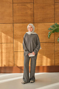 Fermuarlı Triko Takım Antrasit