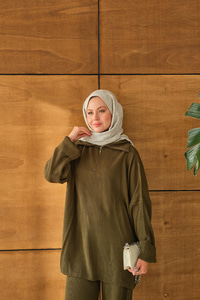 Fermuarlı Triko Takım Haki Yeşil