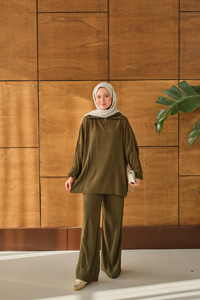 Fermuarlı Triko Takım Haki Yeşil