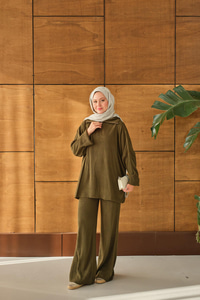 Fermuarlı Triko Takım Haki Yeşil