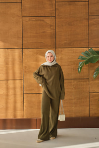 Fermuarlı Triko Takım Haki Yeşil