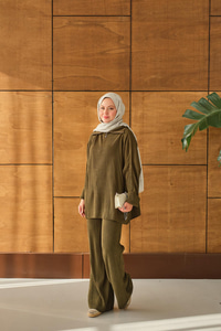 Fermuarlı Triko Takım Haki Yeşil