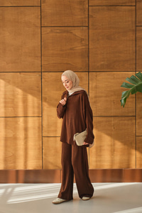 Fermuarlı Triko Takım Kahverengi