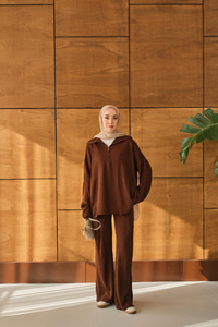 Fermuarlı Triko Takım Kahverengi