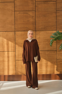 Fermuarlı Triko Takım Kahverengi