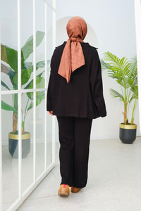 Fermuarlı Triko Takım Siyah