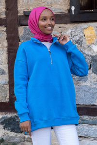 Uygun Fiyatlı FERMUARLI UC IPLIK SWEAT MAVI | Loccomoda.com 