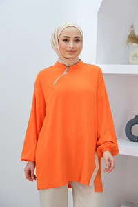 FERMUARLI YIRTMAC DETAY TUNIK