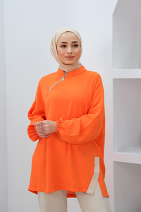 FERMUARLI YIRTMAC DETAY TUNIK