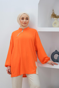 FERMUARLI YIRTMAC DETAY TUNIK