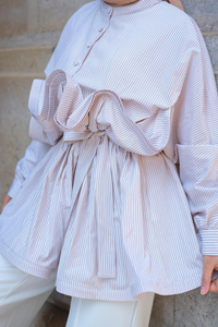 Fiona Grenli Çizgili Gömlek Bej