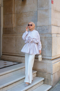 Fiona Grenli Çizgili Gömlek Bej