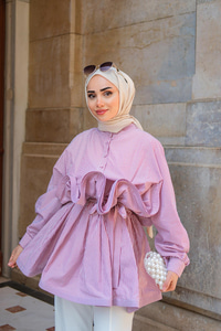 Fiona Grenli Çizgili Gömlek Bordo