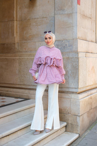 Fiona Grenli Çizgili Gömlek Bordo