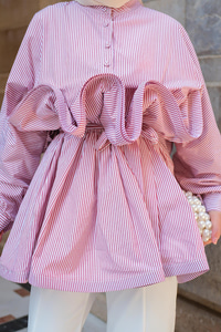 Fiona Grenli Çizgili Gömlek Bordo