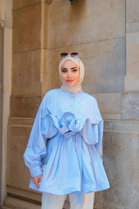 Fiona Grenli Çizgili Gömlek Mavi