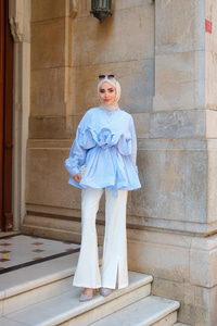 Fiona Grenli Çizgili Gömlek Mavi