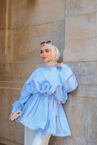 Fiona Grenli Çizgili Gömlek Mavi