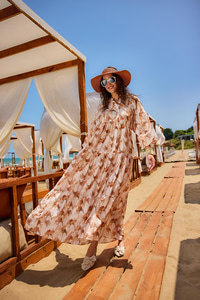 Fırça Desen Elbise Kahverengi