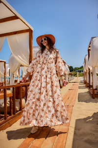 Fırça Desen Elbise Kahverengi