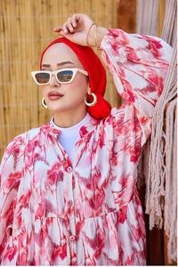 Fırça Desen Elbise Kırmızı