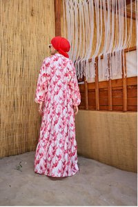 Fırça Desen Elbise Kırmızı