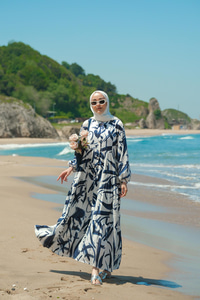 Fırça Desen Elbise Mavi