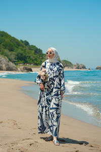 Fırça Desen Elbise Mavi