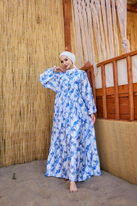 Fırça Desen Elbise Mavi