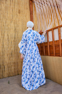 Fırça Desen Elbise Mavi