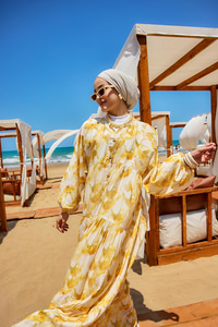 Fırça Desen Elbise Sarı