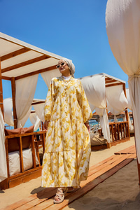 Fırça Desen Elbise Sarı