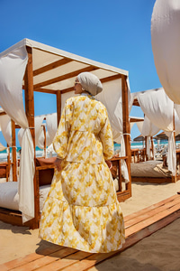 Fırça Desen Elbise Sarı