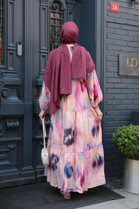 Fırça Desen Elbise Somon