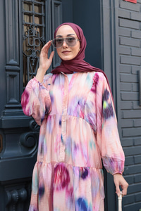 Fırça Desen Elbise Somon