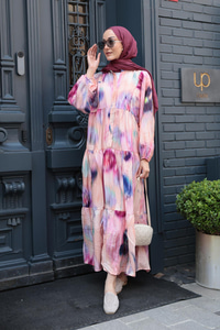 Fırça Desen Elbise Somon