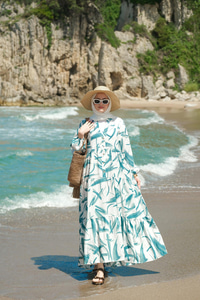 Fırça Desen Elbise Yeşil