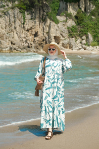 Fırça Desen Elbise Yeşil