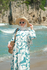 Fırça Desen Elbise Yeşil