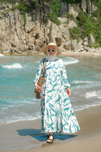 Fırça Desen Elbise Yeşil