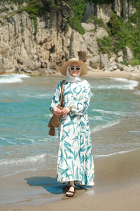 Fırça Desen Elbise Yeşil