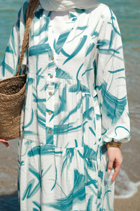 Fırça Desen Elbise Yeşil