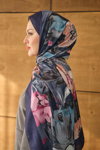 Fırça Desen Soft Şal Lacivert